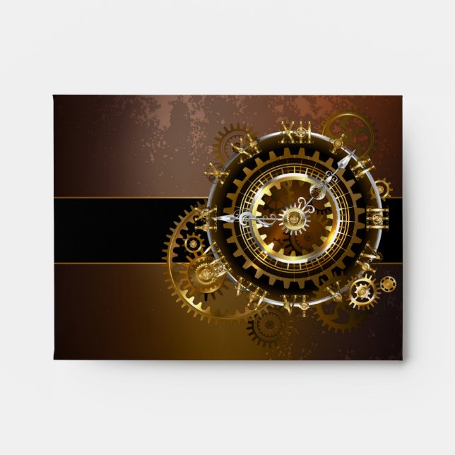 Enveloppe Horloge Steampunk avec des engrenages anciens (Devant)