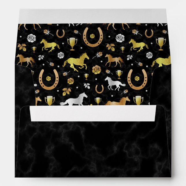 Enveloppe Horse Racing Derby Day Party Black Gold Motif (Dos (Bas))
