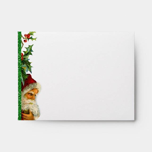 Enveloppe Houx de Père Noël de parties scintillantes de vert (Devant)