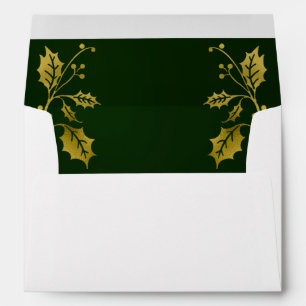 Enveloppe Houx doré & Monogramme - Bordures vertes
