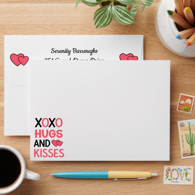 Enveloppe Hugs Kisses XO Mariage Pink Heures Fête des mariée (Desk)