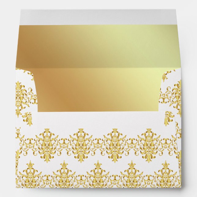 Enveloppe Huile d'or Faux Damask blanc et or (Dos (Bas))