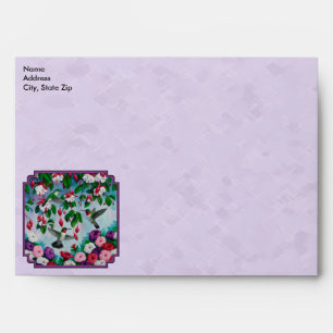 Enveloppe Hummingbirds Rose Fuchsia Flowers Lavender