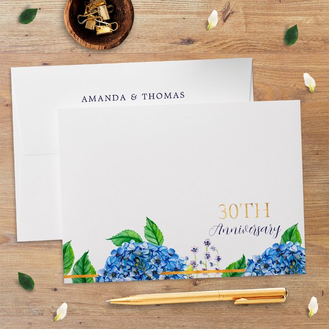 Enveloppe Hydrangea Bleu Doré 30e Anniversaire de Mariage (Créateur téléchargé)