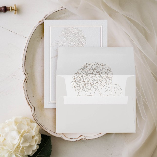 Enveloppe Hydrangea Ivory Art Croquis Élégant Mariage classi (hydrangeas wedding envelope formal traditional elegant modern classic double frame ivory)