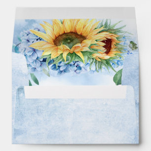 Enveloppe Hydrangée bleu poussiéreux et tournesol jaune élég
