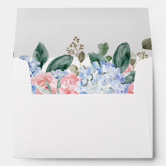 Enveloppe Hydrangées bleu pâle rose pastel mariage (Dos (Bas))
