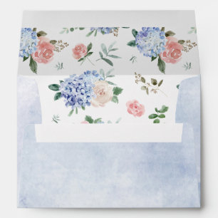 Enveloppe Hydrangées bleu pâle rose pastel mariage