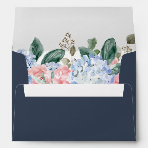 Enveloppe Hydrangées bleu pâle rose pastel mariage fr