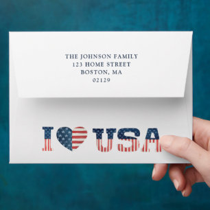 Enveloppe I Love USA 4 juillet Adresse de retour
