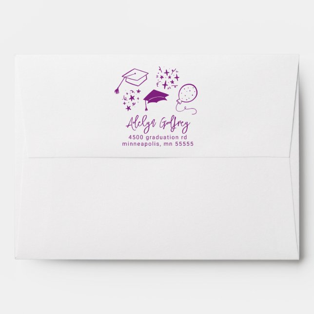Enveloppe Icônes de graduation de la main violette dessinées (Dos (Haut rabat))