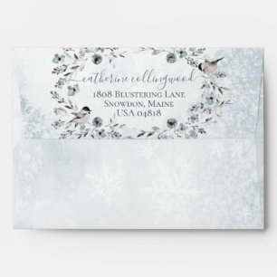 Enveloppe Icy Dusty Blue Snowy Winter Greenery Wreath