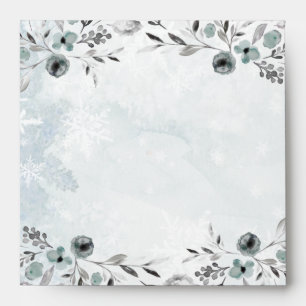Enveloppe Icy Dusty Blue Winter Greenery Script Calligraphie