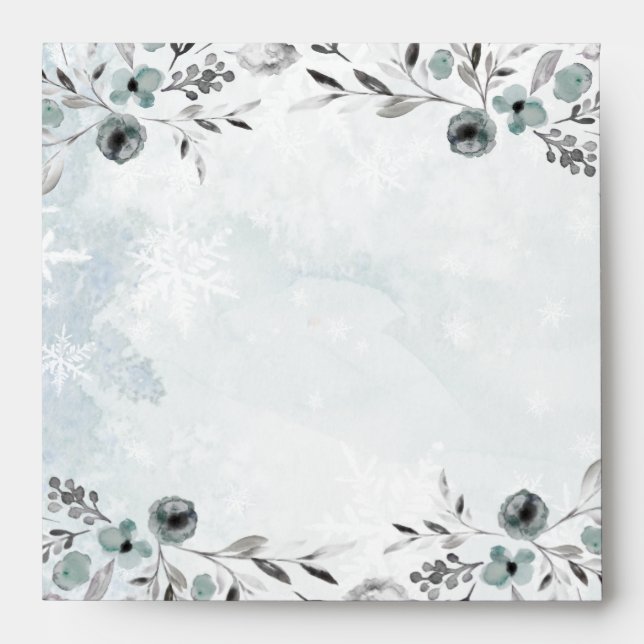 Enveloppe Icy Dusty Blue Winter Greenery Script Calligraphie (Devant)