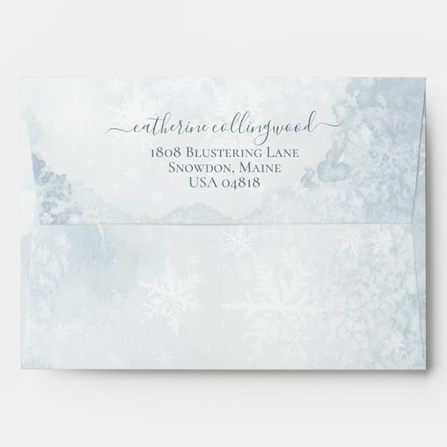 Enveloppe Icy Winter Dusty Blue Snowflake Script Calligraphi (Dos (Haut rabat))