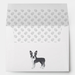 Enveloppe Illustration de chien Boston Terrier bleu et blanc