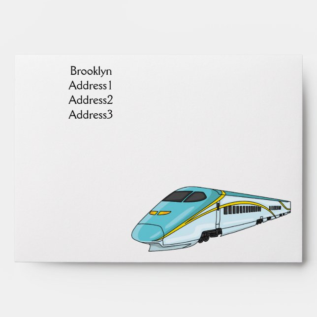 Enveloppe Illustration de la bande dessinée d'un train à bal (Devant)