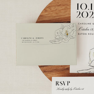 Enveloppe Illustration de Magnolia blanc Mariage minimal mod