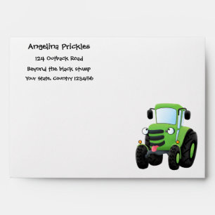 Enveloppe Illustration du joli joyeux tracteur agricole vert