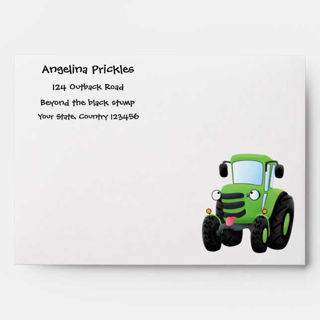 Enveloppe Illustration du joli joyeux tracteur agricole vert (Devant)