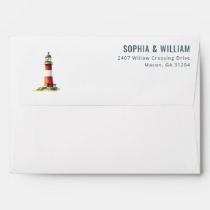 Enveloppe Illustration du phare rouge blanc maritime