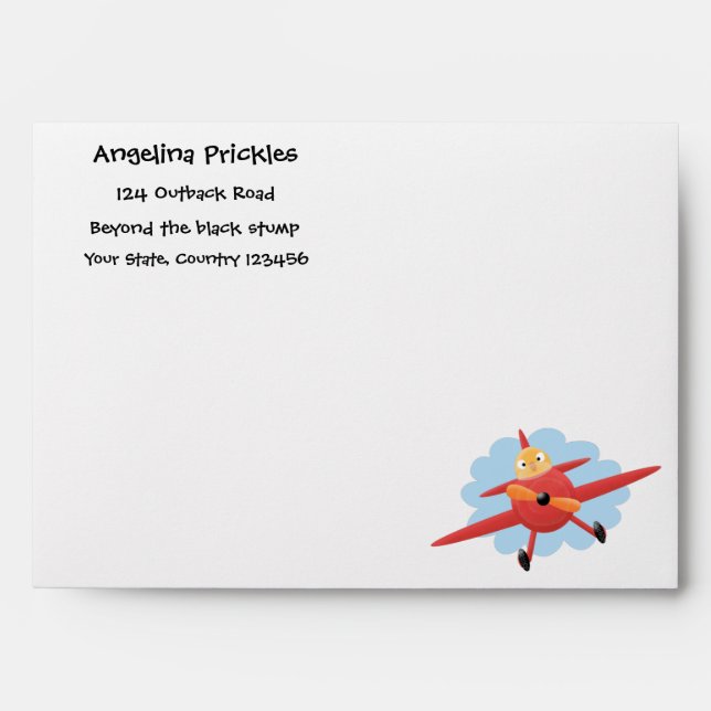 Enveloppe Illustration d'un avion rouge volant mignon (Devant)
