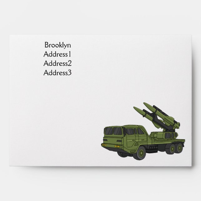 Enveloppe Illustration d'un camion de missiles militaires (Devant)