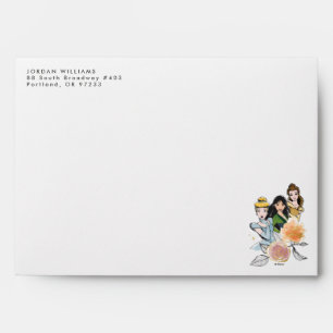 Enveloppe Illustration florale Cendrillon, Mulan et Belle
