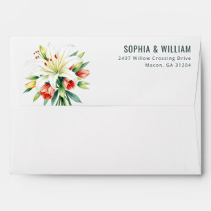 Enveloppe Illustration Florale Élégante Blanche et Rose
