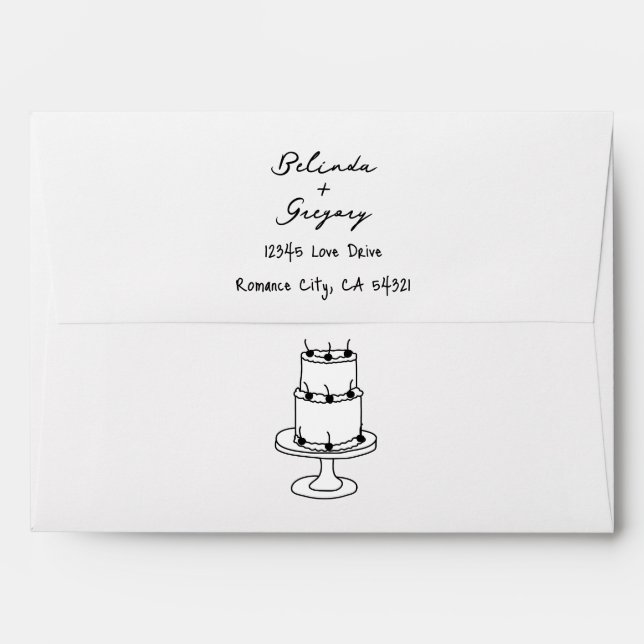 Enveloppe Illustrations à main noire Doodles Mariage (Dos (Haut rabat))
