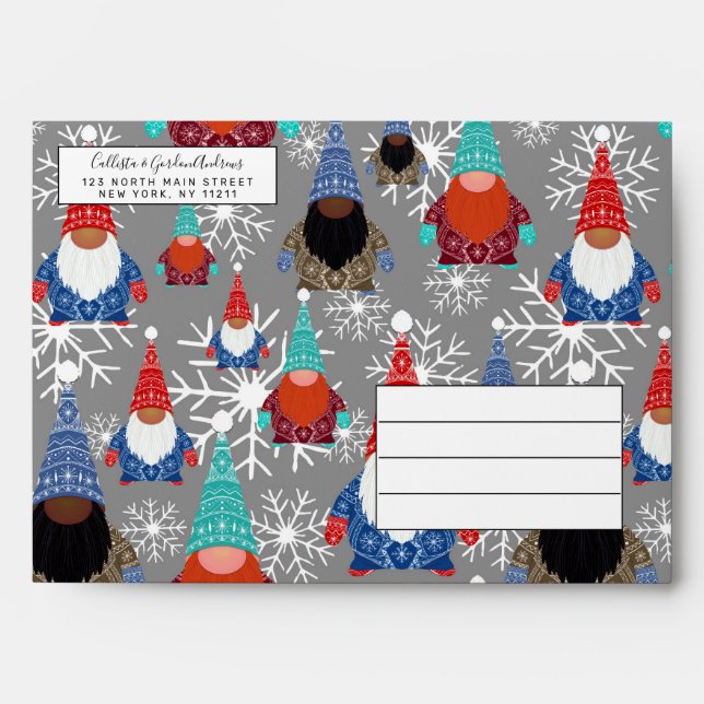 Enveloppe Illustrations de flocon de neige Gnome Motif de No (Devant)