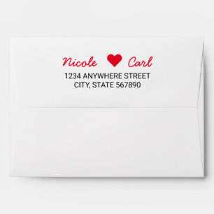 Enveloppe Initiales de coeur rouge simples pré-imprimées