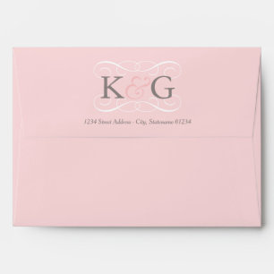 Enveloppe Initiales élégantes de monogramme Mariage rose et 