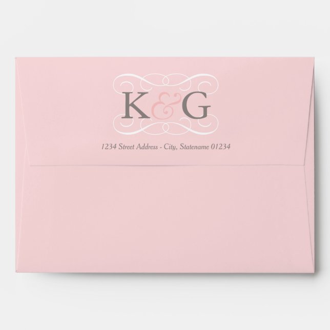Enveloppe Initiales élégantes de monogramme Mariage rose et  (Dos (Haut rabat))