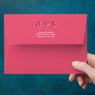 Enveloppe Initiales super rétro rose chaud, mariage magenta