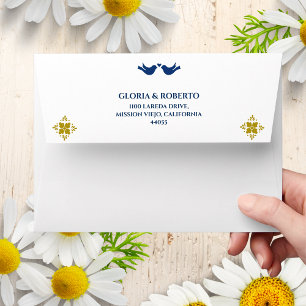 Enveloppe Inséparables Bleus Et Dorés Mariage Mexicain