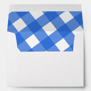 Enveloppe Invitation à carreaux gingham bleu et blanc de cam
