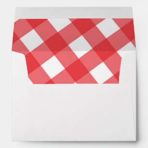 Enveloppe Invitation à carreaux Gingham rouge et blanc de ca