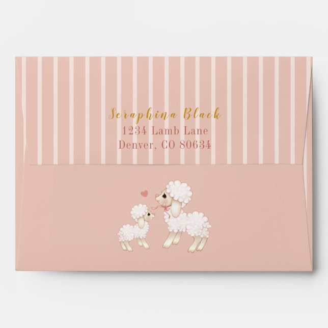 Enveloppe Invitation au Baby shower d'agneau rose (Dos (Haut rabat))