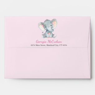 Enveloppe Invitation Baby shower d'éléphants rose et gris