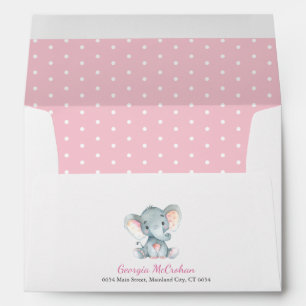 Enveloppe Invitation Baby shower d'éléphants rose et gris