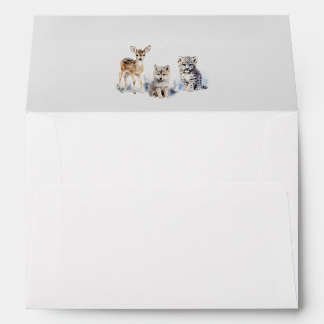 Enveloppe Invitation Baby shower des animaux des bois d'hive (Dos (Bas))