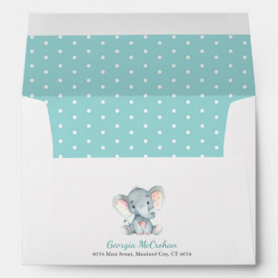Enveloppe Invitation Baby shower éléphant Aqua et Grey
