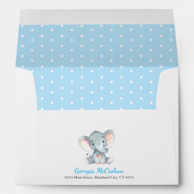 Enveloppe Invitation Baby shower éléphant bleu et gris (Dos (Bas))