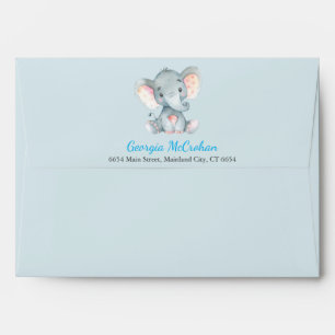 Enveloppe Invitation Baby shower éléphant bleu et gris