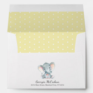 Enveloppe Invitation Baby shower éléphant Jaune et gris