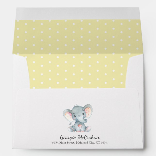 Enveloppe Invitation Baby shower éléphant Jaune et gris (Dos (Bas))