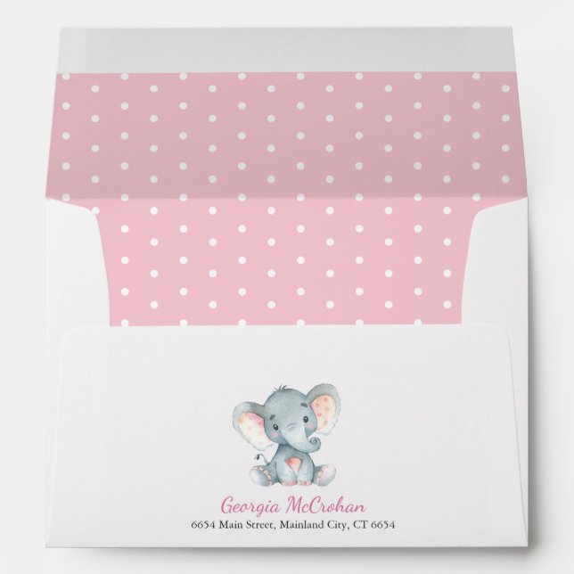 Enveloppe Invitation Baby shower éléphant rose et gris (Dos (Bas))