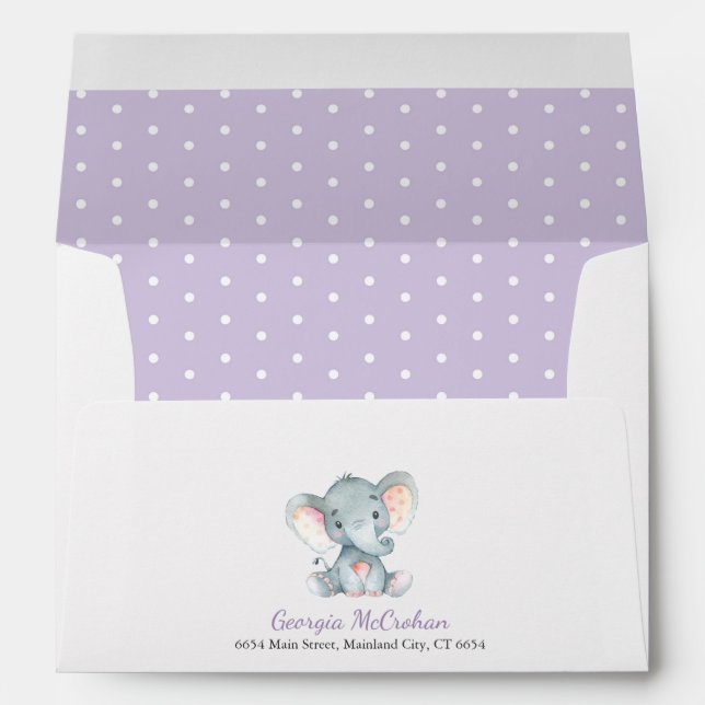 Enveloppe Invitation Baby shower éléphant violet et gris (Dos (Bas))
