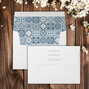 Enveloppe Invitation carreaux espagnols bleus et gris